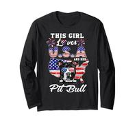 This Girl Loves USA and Her Dog 4th of July Pit Bull Lover Manga Larga