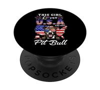 This Girl Loves USA and Her Dog 4th of July Pit Bull Lover PopSockets PopGrip Adhesivo