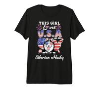 This Girl Loves USA and Her Dog 4th of July Siberian Husky Camiseta Premium