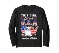 This Girl Loves USA Her American Wirehair Cat 4th of July Manga Larga