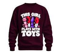 This Girl Plays With Toys Vibrator Sudadera Sudadera, Borgoña, S | Juguete sexual, divertido, humor, juguete sexual, erótico, consolador, noche de mujer, despedida de soltera, soltero