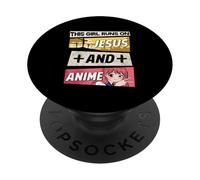 This Girl Runs On Jesus And Anime I Kawaii Otaku PopSockets PopGrip Adhesivo