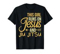 This Girl Runs On Jesus and Jiu-Jitsu for Christian Women Camiseta