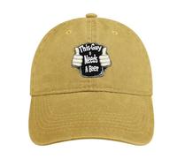 This-Guys Needs A Beer Gorra de béisbol para hombres y mujeres, gorra de mezclilla ajustable, Estilo de color arena, Talla única