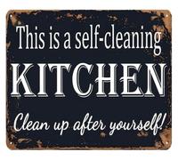 This Is A Self Cleaning Kitchen Clean Up After Yourself Vintage Metal Kitchen Sign Farmhouse Wall Decor Art Restaurant 8 X 12 in