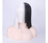 This is Acting SIA Anime Cosplay Peluca Pelo sintético Mujeres Recto Halloween Medio rubio Negro Corto Bob Pelucas con flequillo 35cm Talla única B