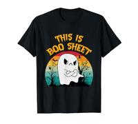 This is Boo Sheet Fantasma Retro Disfraz de Halloween Hombres Mujeres Camiseta gráfica económica, Hombre, Negro, L