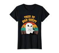 This Is Boo Sheet Ghost Retro Disfraz de Halloween para Hombres y Mujeres Camiseta gráfica económica, Mujer, Negro, XS