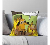 This Is Fine Dog Meme - Funda de almohada cuadrada de poliéster y lino con estampado de terciopelo, funda de almohada decorativa para sofá