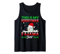 This Is My Christmas Pajama Baseball Santa Hat Xmas Lights Camiseta sin Mangas
