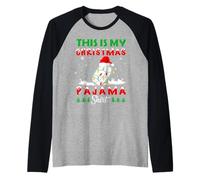 This Is My Christmas Pajama Ice Hockey Santa Hat Xmas Lights Camiseta Manga Raglan