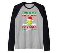 This Is My Christmas Pajama Tennis Santa Hat Xmas Lights Camiseta Manga Raglan