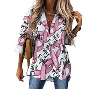This Is My Fights - Blusa de manga larga con cuello en V y botones para mujer, diseño de lazo para el cáncer de mama, informal, holgada, Estilo:, L