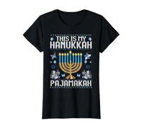 This Is My Hanukkah Pajamakah Funny Ugly Janucá Judío Camiseta gráfica económica, Mujer, Negro, M