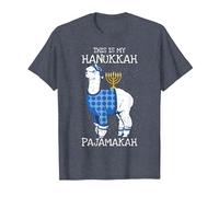 This is My Hanukkah Pijamakah Llama Menorah Funny Pijama Camiseta, Hombre, Azul Jaspeado, L