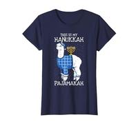This is My Hanukkah Pijamakah Llama Menorah Funny Pijama Camiseta, Mujer, Azul Marino, L