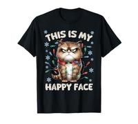This Is My Happy Face Camisa Grumpy Christmas Light Cat Camiseta