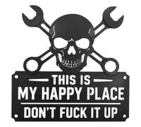 This Is My Happy Place Metal Wall Art Sign,Skull and Crossed Wrenches Funny Garage Decor,Wall Vintage Hanging Decor,for Garage Door,Workshop,Tool zone,Bar,Man Cave,Home Farm