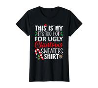 This is my It's Too Hot for Feo Christmas Sweater Shirt Camiseta gráfica económica, Mujer, Negro, XL