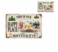 This Is Our Happy Place - Letrero de metal retro personalizado para decoración de pared, regalo personalizado para camping, parejas, para interiores y exteriores, letrero de metal personalizado con