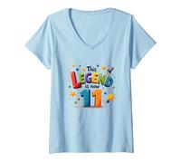 This Legend Is Now 11 - Regalo de cumpleaños para niños de 11 años Camiseta Cuello V, Mujer, Azul Bebé, XL