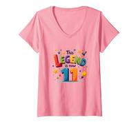 This Legend Is Now 11 - Regalo de cumpleaños para niños de 11 años Camiseta Cuello V, Mujer, Rosado, M