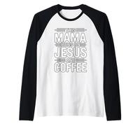This Mama Runs On Jesus and Coffee Camiseta Manga Raglan