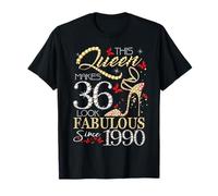 This Queen 36 Fabulous Since 1990 36th Birthday Women Girls Camiseta