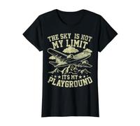 This Sky is Not My Limit Funny Pilot Aviation Hombres Mujeres Niños Camiseta gráfica económica, Mujer, Negro, XL