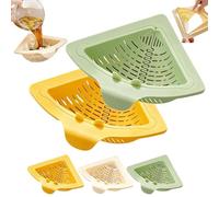 This space-saving magnetic corner sink strainer features a triangular sink drain basket that pops out automatically with a simple twist of the knob for space-saving storage. (Green+Yellow)