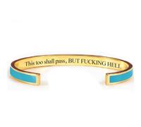 This Too Shall Pass Bracelet Mantra Cuff Bracelet Engraved Stainless Steel Motivational Hidden Message Minimalist Jewelry Gift for Women (A)