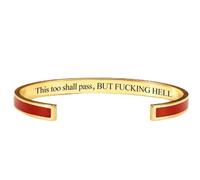 This Too Shall Pass Bracelet Mantra Cuff Bracelet Engraved Stainless Steel Motivational Hidden Message Minimalist Jewelry Gift for Women (K)