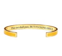 This Too Shall Pass Bracelet Mantra Cuff Bracelet Engraved Stainless Steel Motivational Hidden Message Minimalist Jewelry Gift for Women (O)