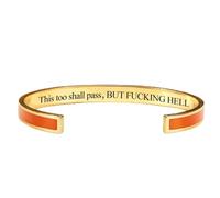 This Too Shall Pass Bracelet Mantra Cuff Bracelet Engraved Stainless Steel Motivational Hidden Message Minimalist Jewelry Gift for Women (M)