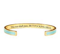 This Too Shall Pass Bracelet Mantra Cuff Bracelet Engraved Stainless Steel Motivational Hidden Message Minimalist Jewelry Gift for Women (Q)