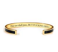 This Too Shall Pass Bracelet Mantra Cuff Bracelet Engraved Stainless Steel Motivational Hidden Message Minimalist Jewelry Gift for Women (G)