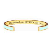 This Too Shall Pass Bracelet Mantra Cuff Bracelet Engraved Stainless Steel Motivational Hidden Message Minimalist Jewelry Gift for Women (S)