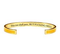 This Too Shall Pass Mantra Cuff Bracelet, Adjustable Inspirational Cuff Bracelets with Hidden Message, Hidden Message Encouragement Jewelry Gifts for Women (Red - Gold)