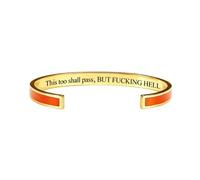 This Too Shall Pass Mantra Cuff Bracelet, Adjustable Inspirational Cuff Bracelets with Hidden Message, Hidden Message Encouragement Jewelry Gifts for Women (Orange-Gold)