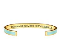This Too Shall Pass Mantra Cuff Bracelet, Adjustable Inspirational Cuff Bracelets with Hidden Message, Hidden Message Encouragement Jewelry Gifts for Women (Green -Gold)
