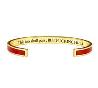 This Too Shall Pass Mantra Cuff Bracelet, Adjustable Inspirational Cuff Bracelets with Hidden Message, Hidden Message Encouragement Jewelry Gifts for Women (Red-Gold)