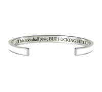 This Too Shall Pass Mantra Cuff Bracelet, Adjustable Inspirational Cuff Bracelets with Hidden Message, Hidden Message Encouragement Jewelry Gifts for Women (White - Silver)