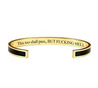 This Too Shall Pass Mantra Cuff Bracelet, Adjustable Inspirational Cuff Bracelets with Hidden Message, Hidden Message Encouragement Jewelry Gifts for Women (Black - Gold)