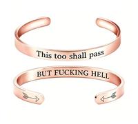 This Too Shall Pass Mantra Cuff Bracelet | BUT FUCKING HELL Engarved Motivational Bangle Bracelet | Hidden Message Encouragement Jewelry Gifts for Women (K)