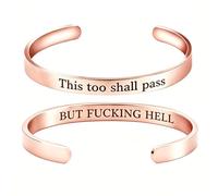 This Too Shall Pass Mantra Cuff Bracelet | BUT FUCKING HELL Engarved Motivational Bangle Bracelet | Hidden Message Encouragement Jewelry Gifts for Women (N)
