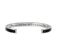 This Too Shall Pass Mantra Cuff Bracelet, BUT FUCKING HELL,Engraved Motivational Cuff Bracelet Hidden Message Encouragement Jewelry Gifts for Women (L)