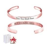 This Too Shall Pass Mantra Cuff Bracelet,BUT FUCKING HELL Motivational Bangle,Hidden Message Encouragement Jewelry Accessory,Gifts for Women Friends,Sister,Coworker