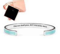 This Too Shall Pass Mantra Cuff Bracelet with Gift box, Engraved Motivational Cuff Bracelet Hidden Message Encouragement Jewelry Gifts for Women (C)