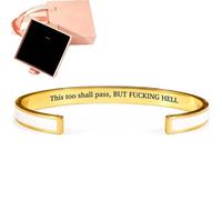 This Too Shall Pass Mantra Cuff Bracelet with Gift box, Engraved Motivational Cuff Bracelet Hidden Message Encouragement Jewelry Gifts for Women (G)
