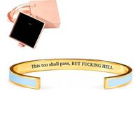 This Too Shall Pass Mantra Cuff Bracelet with Gift box, Engraved Motivational Cuff Bracelet Hidden Message Encouragement Jewelry Gifts for Women (N)